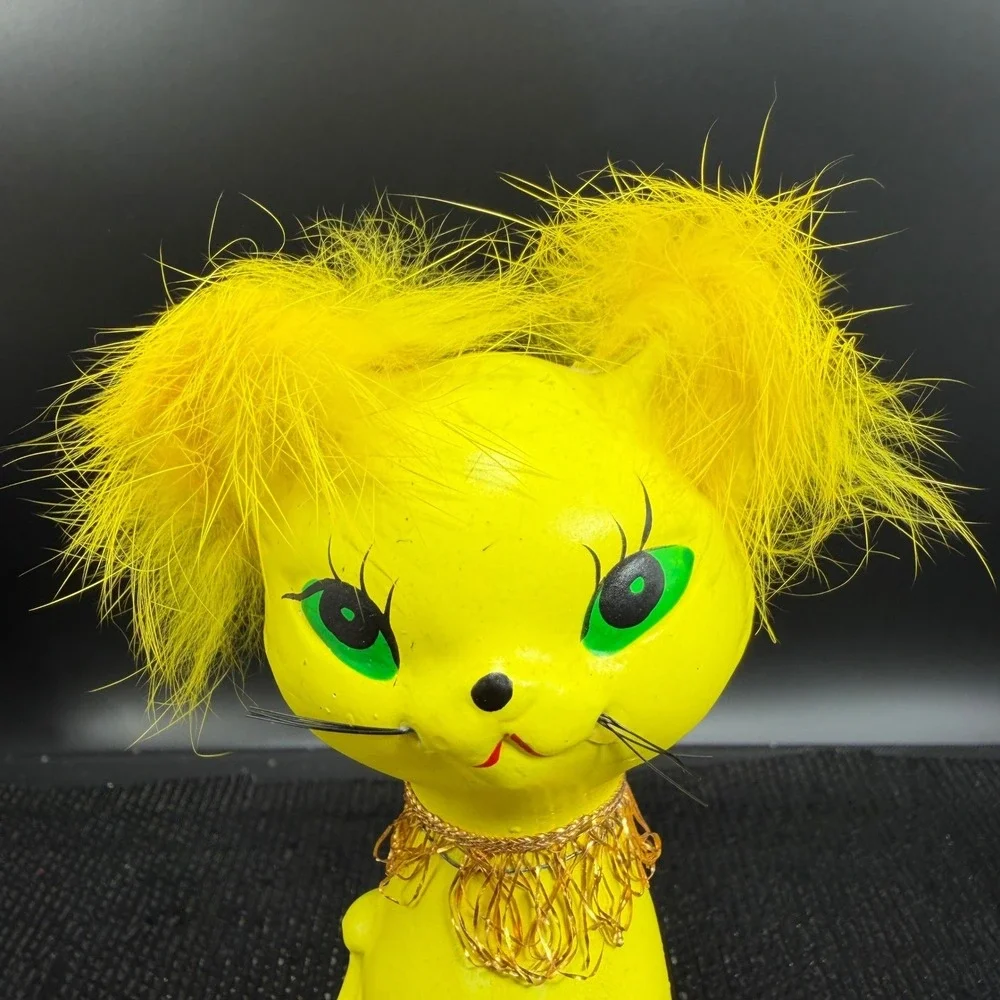 Vintage Norleans Japan Yellow Cat Figurine Feather Ears Mid Century Kitsch 5in